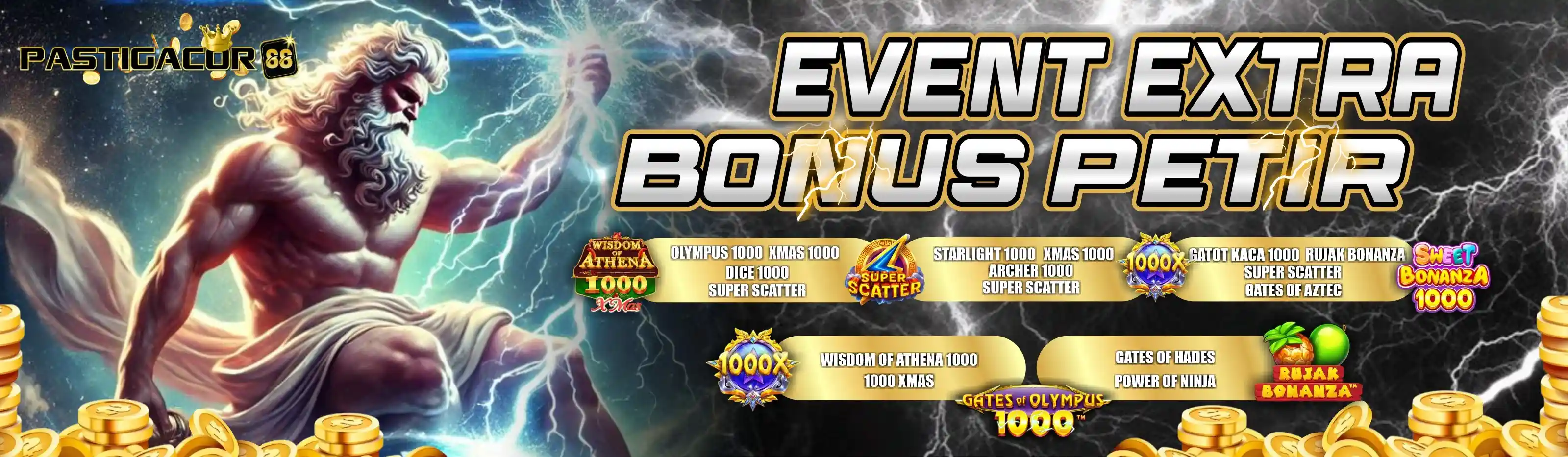 Banner promosi Pastigacor88 dengan tampilan game slot modern dan bonus menarik